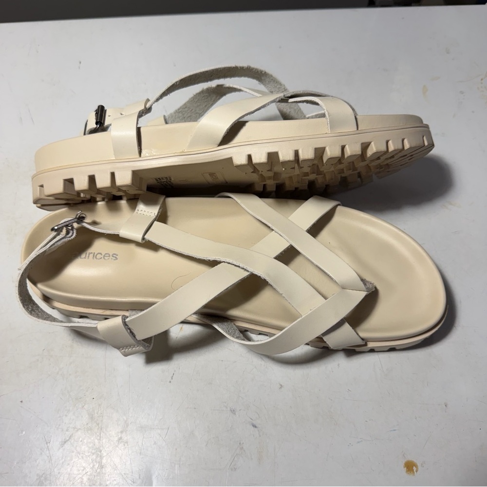 Maurices 11 Cream Strappy Lug-Sole Sandals
